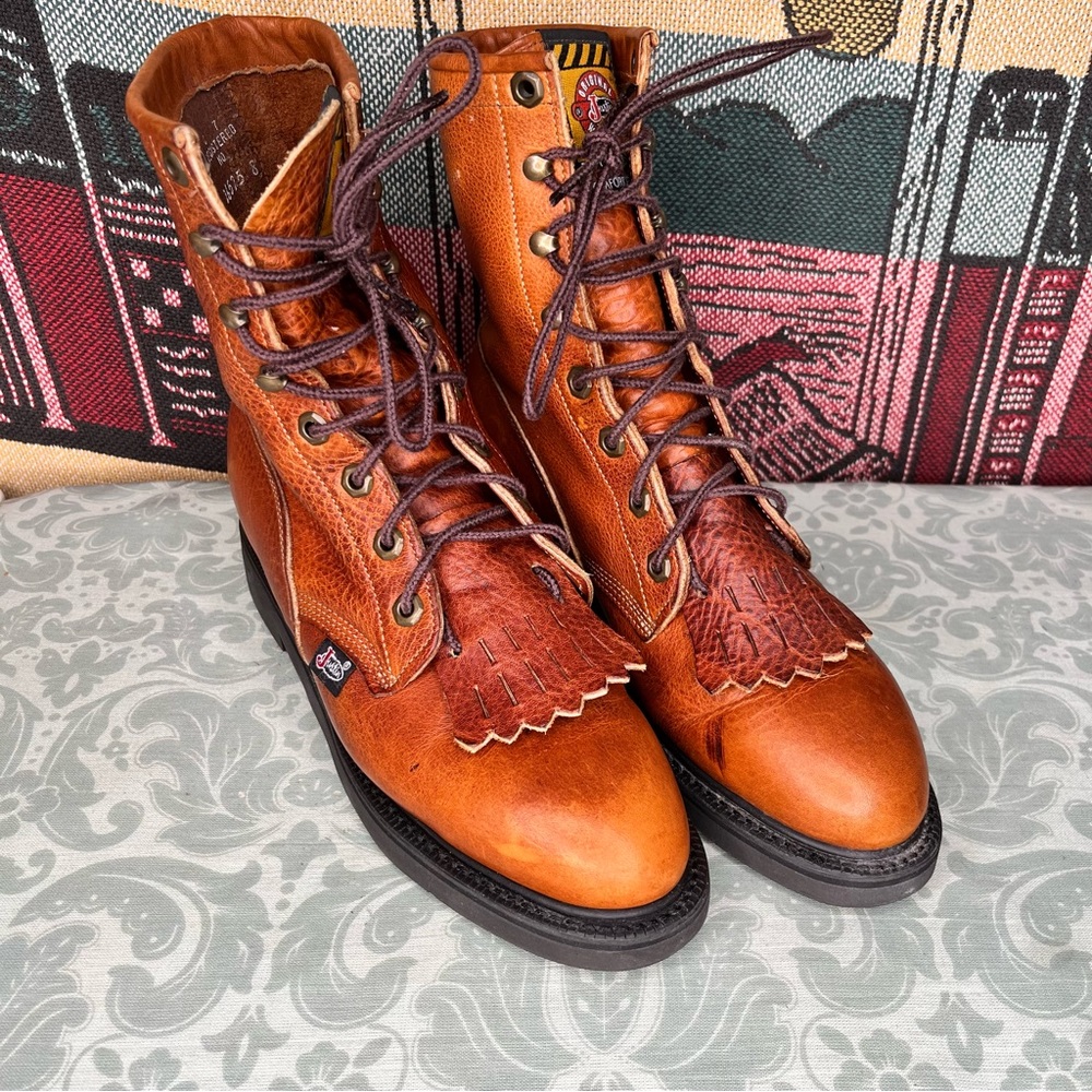 Justin Original Copper L762 Womens Leather Work Boots Made In USA Size 8.5B